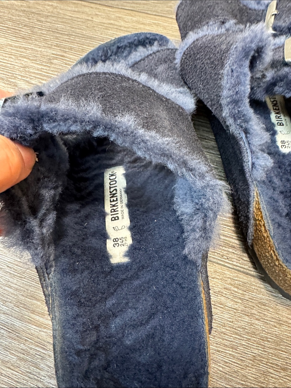 Birkenstock Navy Suede Shearling Arizona fur lined Sandals Sz 38 (j295) - Picture 3 of 8